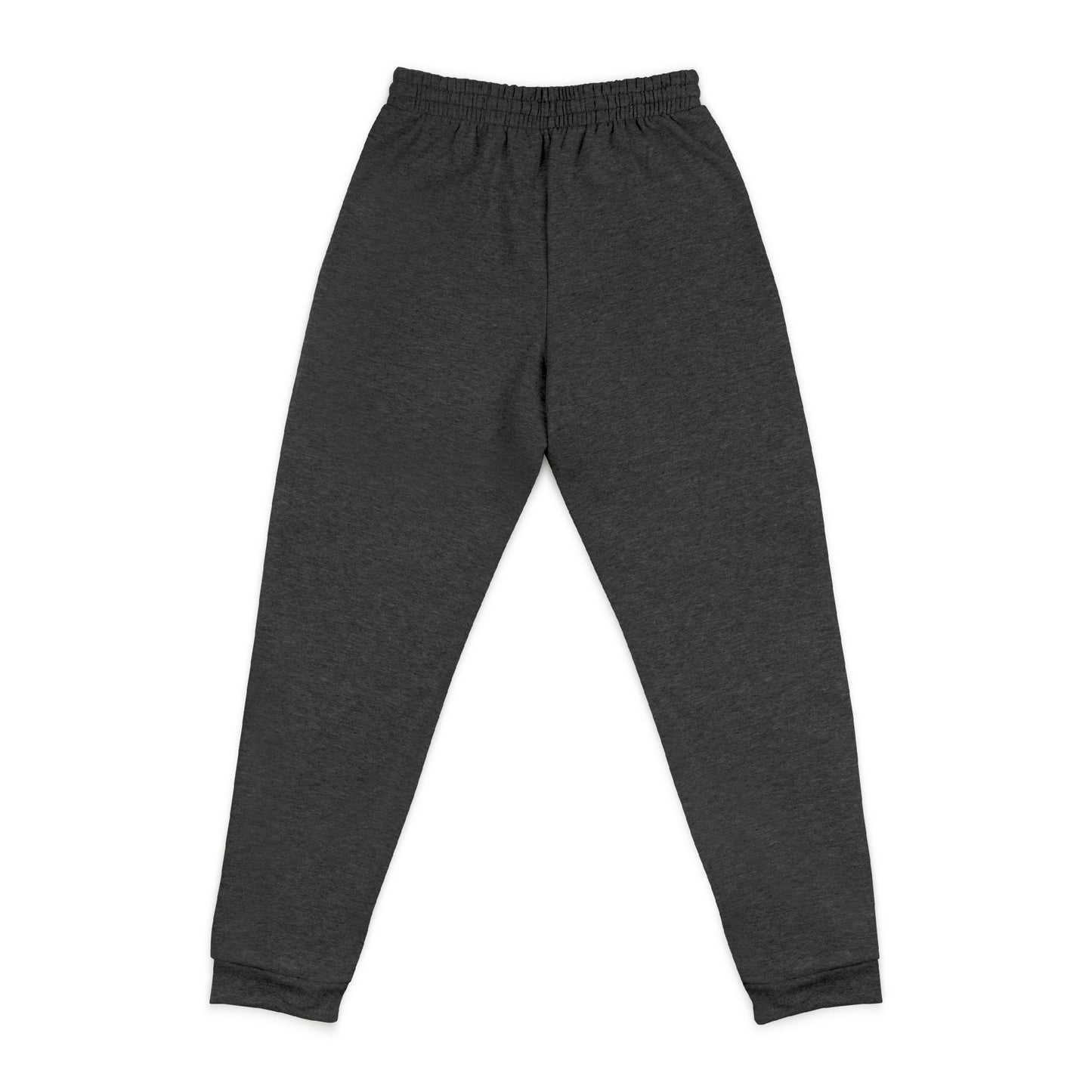 Tapered black heather unisex joggers – back view with ergonomic fit