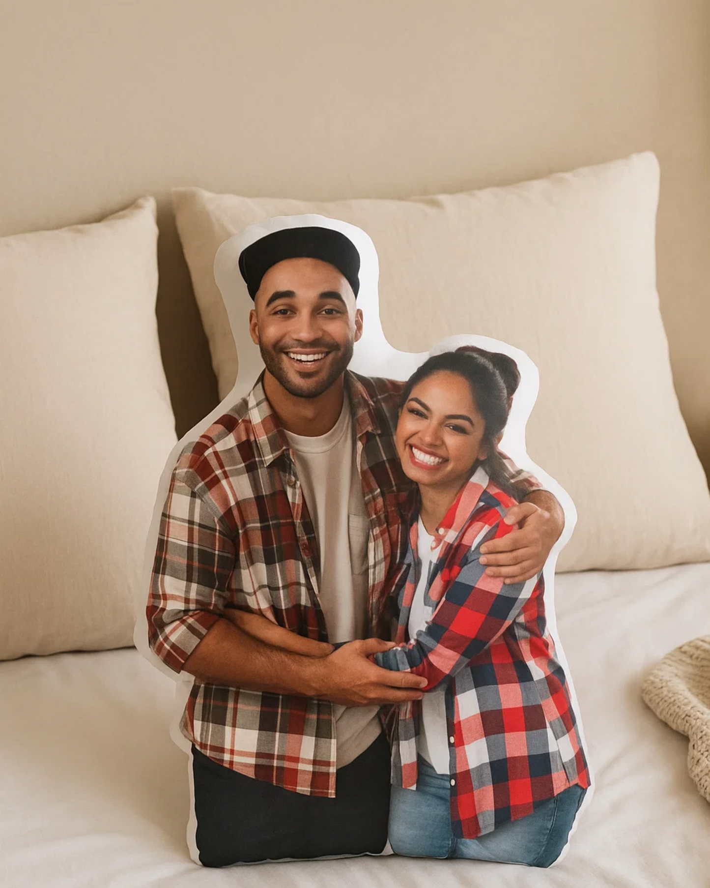 Personalized couple pillow on cozy bed