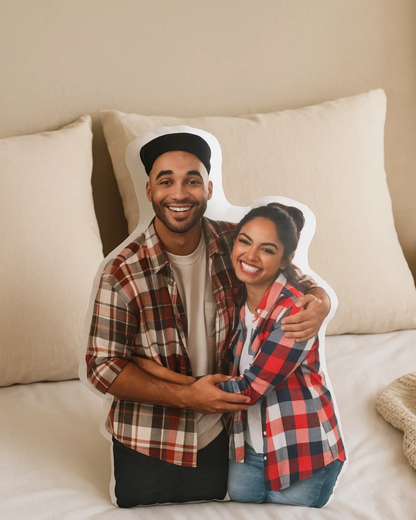 Personalized couple pillow on cozy bed
