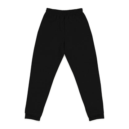 Back view of tapered black unisex joggers with ergonomic fit